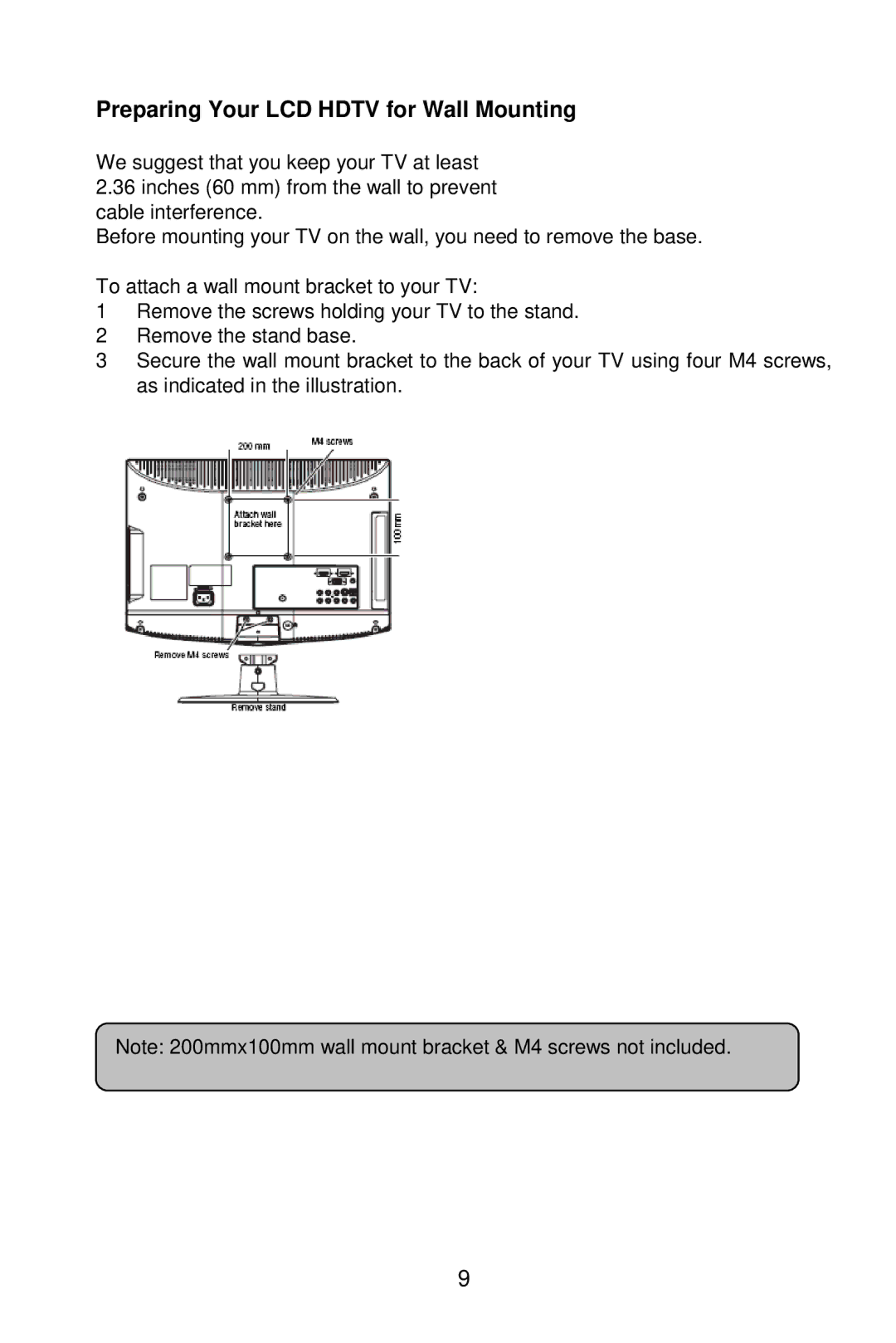 AOC L26W861 manual Preparing Your LCD Hdtv for Wall Mounting 