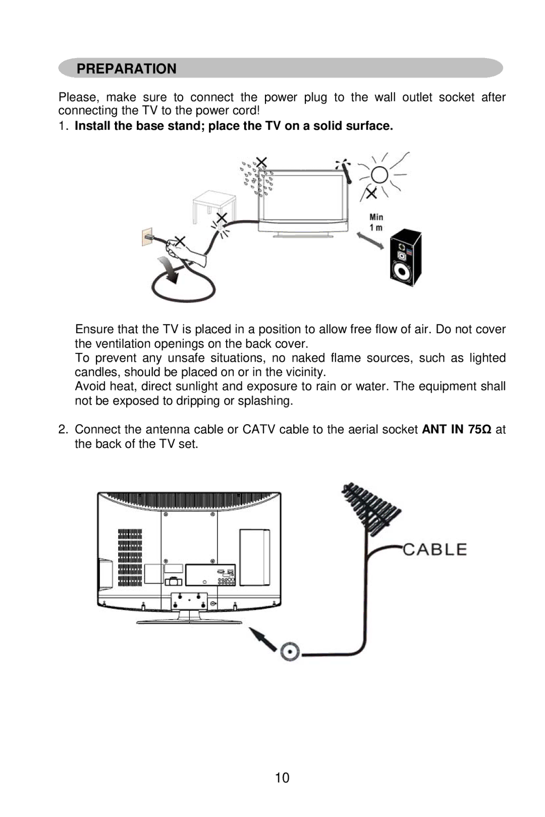 AOC L26W861 manual Preparation, Install the base stand place the TV on a solid surface 