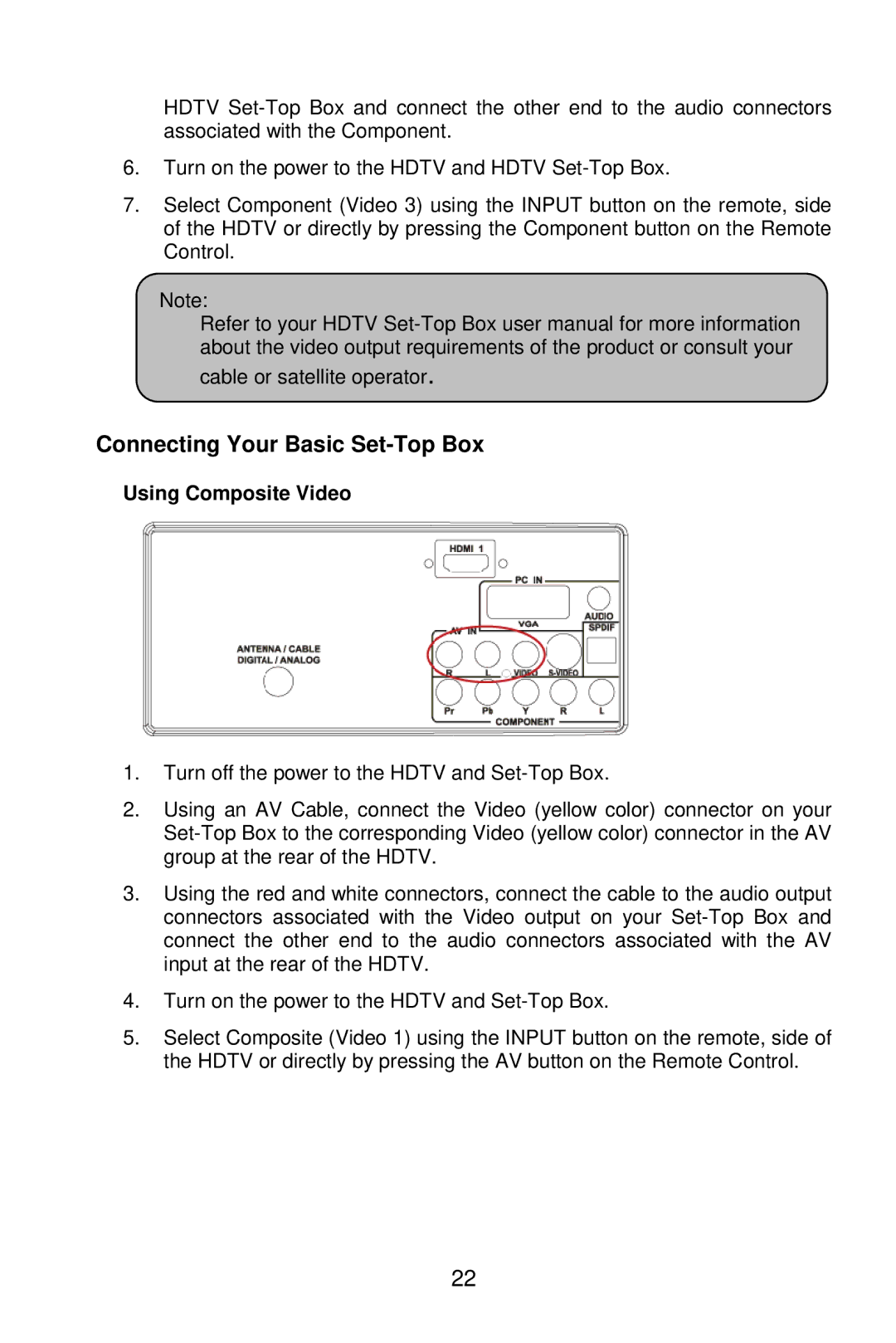 AOC L26W861 manual Connecting Your Basic Set-Top Box, Using Composite Video 