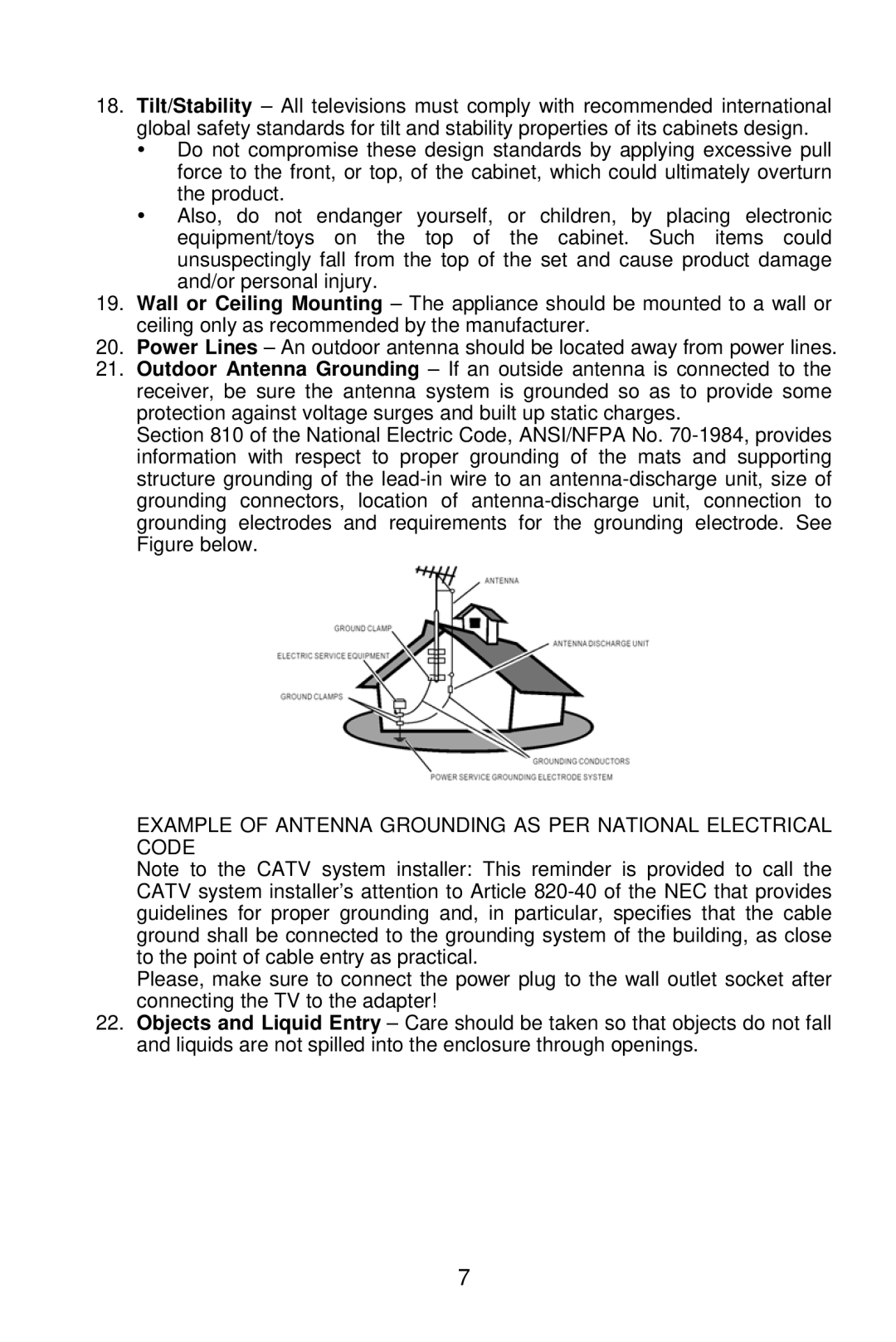 AOC L26W861 manual Example of Antenna Grounding AS PER National Electrical Code 