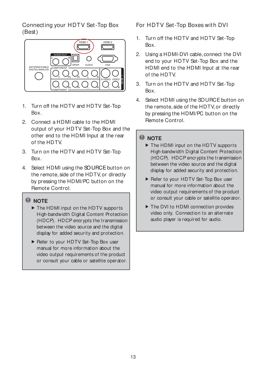 AOC L32W961 manual Connecting your Hdtv Set-Top Box Best, For Hdtv Set-Top Boxes with DVI 