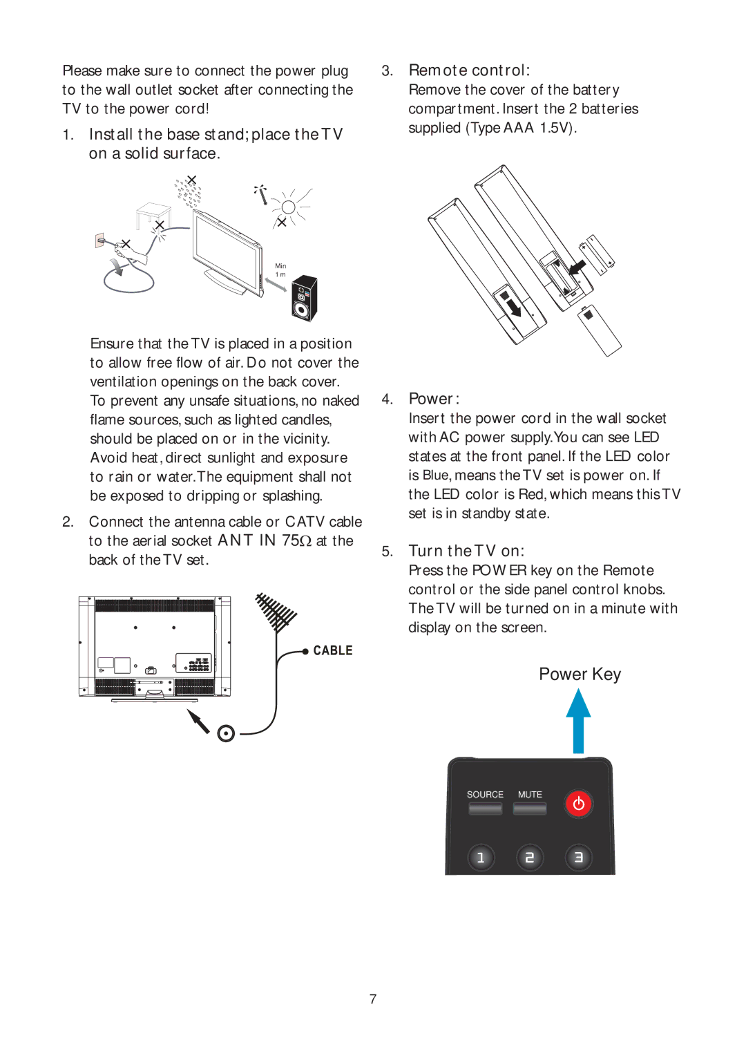 AOC L32W961 manual Power, Turn the TV on 