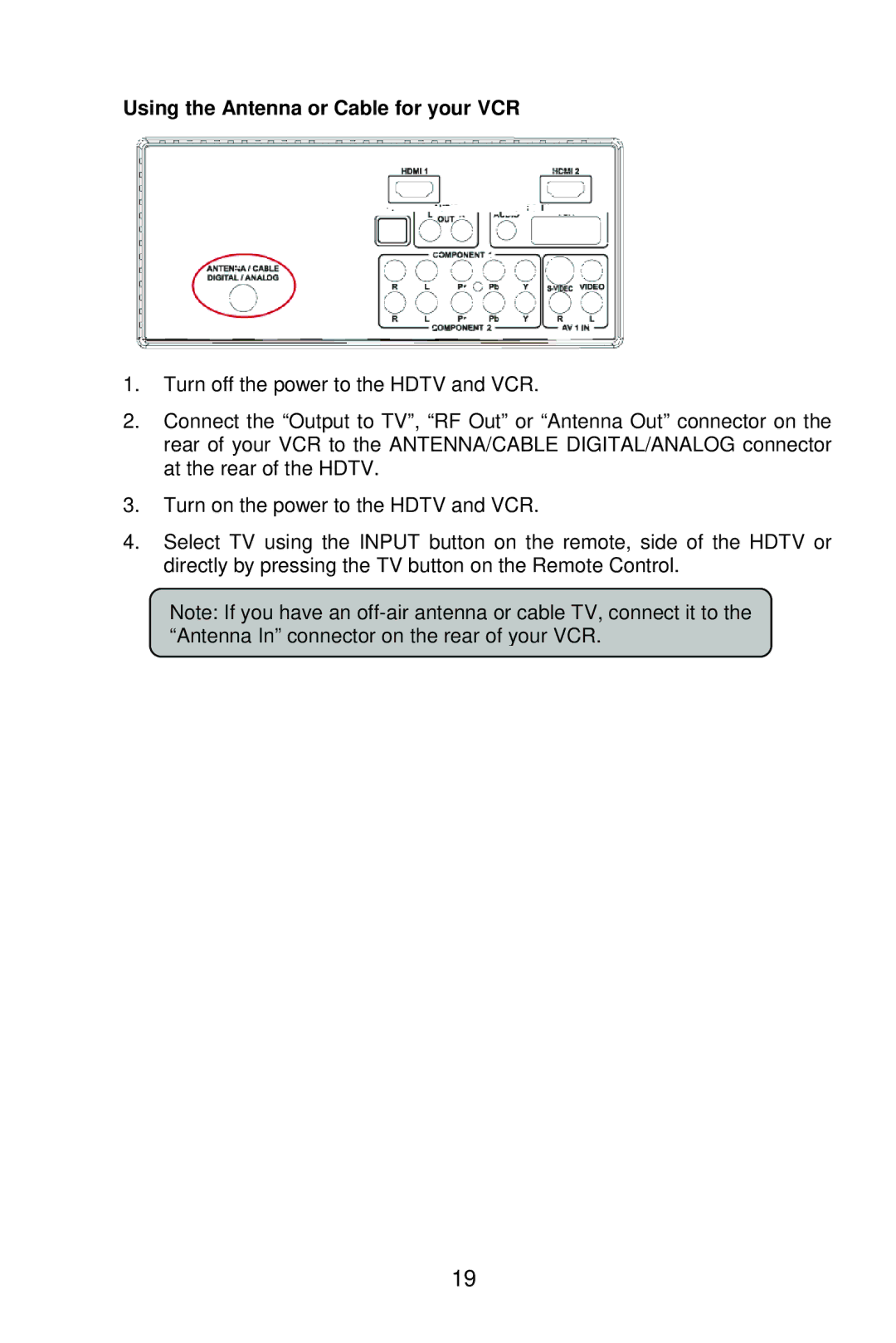 AOC L37W861 manual Using the Antenna or Cable for your VCR 