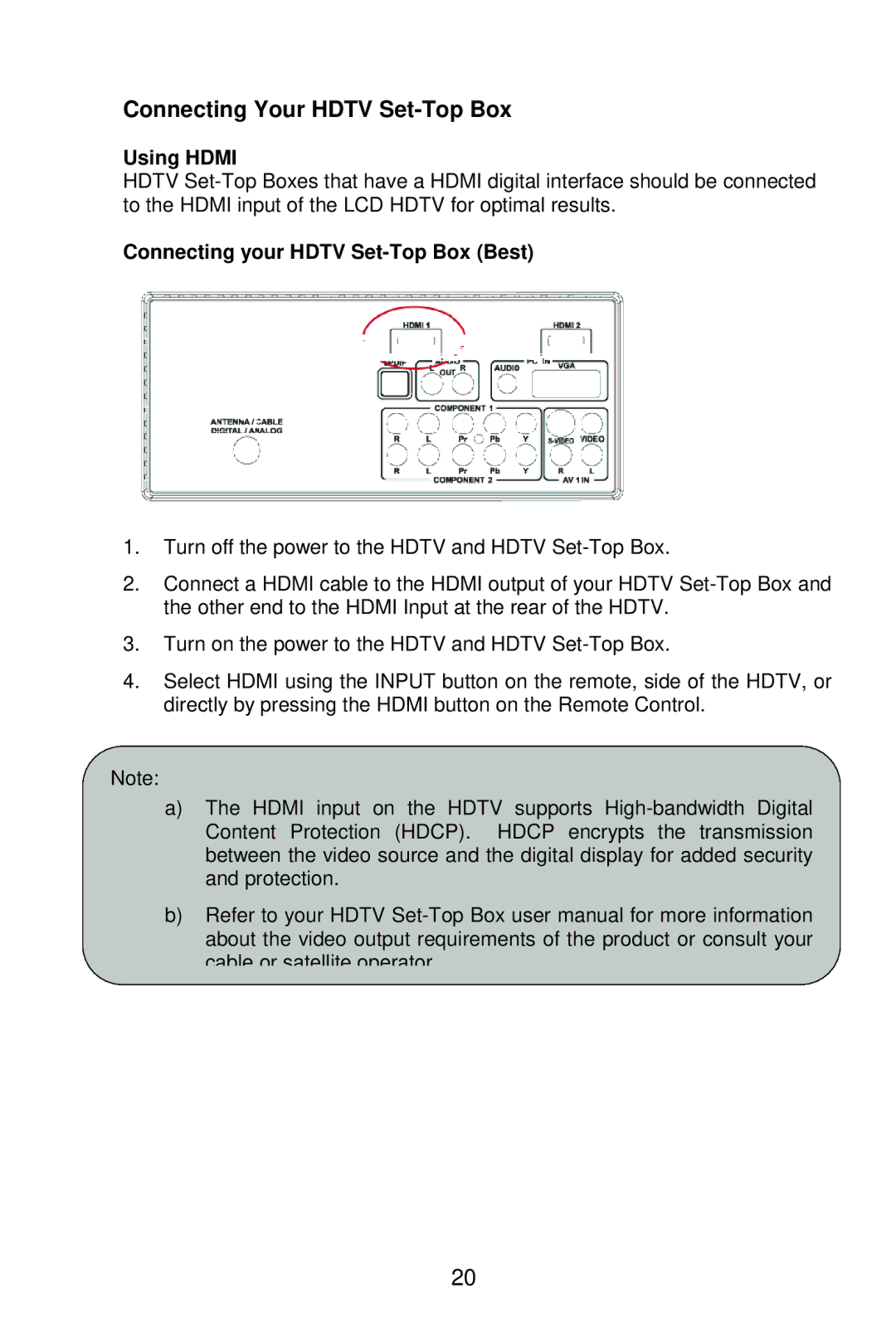 AOC L37W861 manual Connecting Your Hdtv Set-Top Box, Using Hdmi, Connecting your Hdtv Set-Top Box Best 