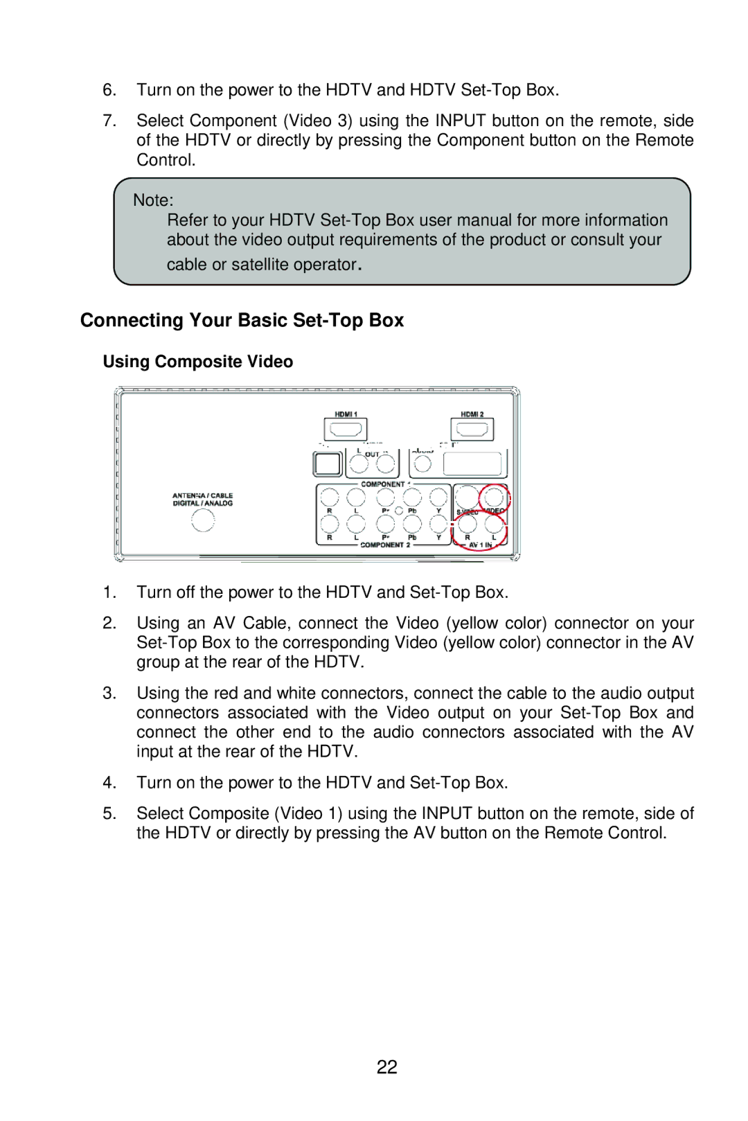 AOC L37W861 manual Connecting Your Basic Set-Top Box, Using Composite Video 