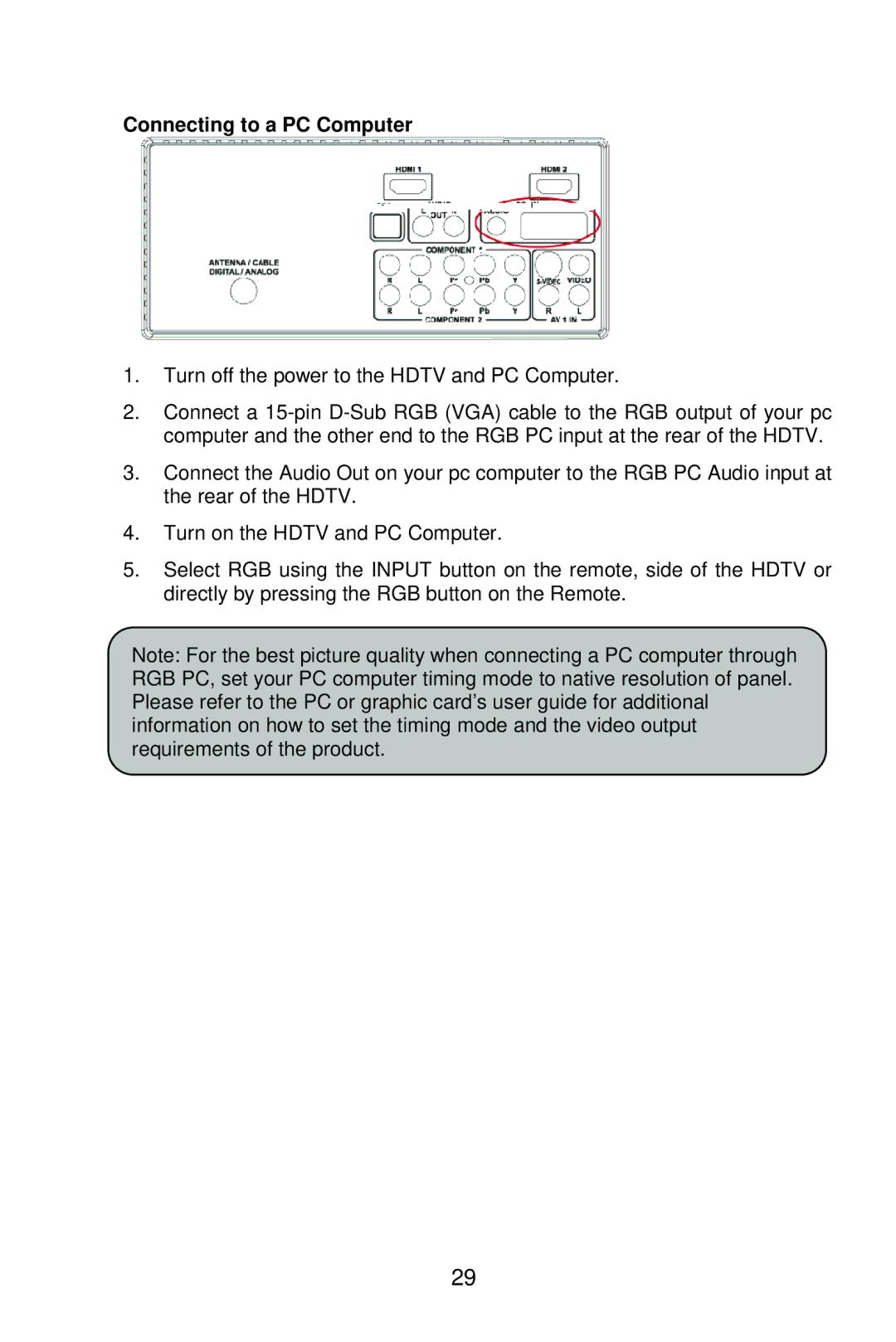 AOC L37W861 manual Connecting to a PC Computer 