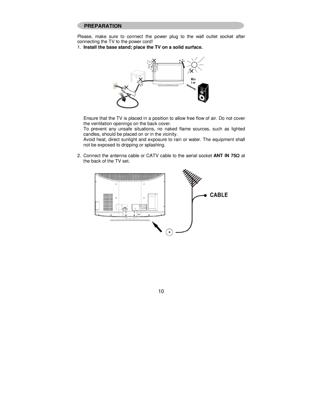 AOC L42H861 manual Preparation, Install the base stand place the TV on a solid surface 