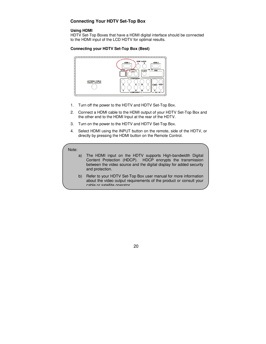 AOC L42H861 manual Connecting Your Hdtv Set-Top Box, Using Hdmi, Connecting your Hdtv Set-Top Box Best 