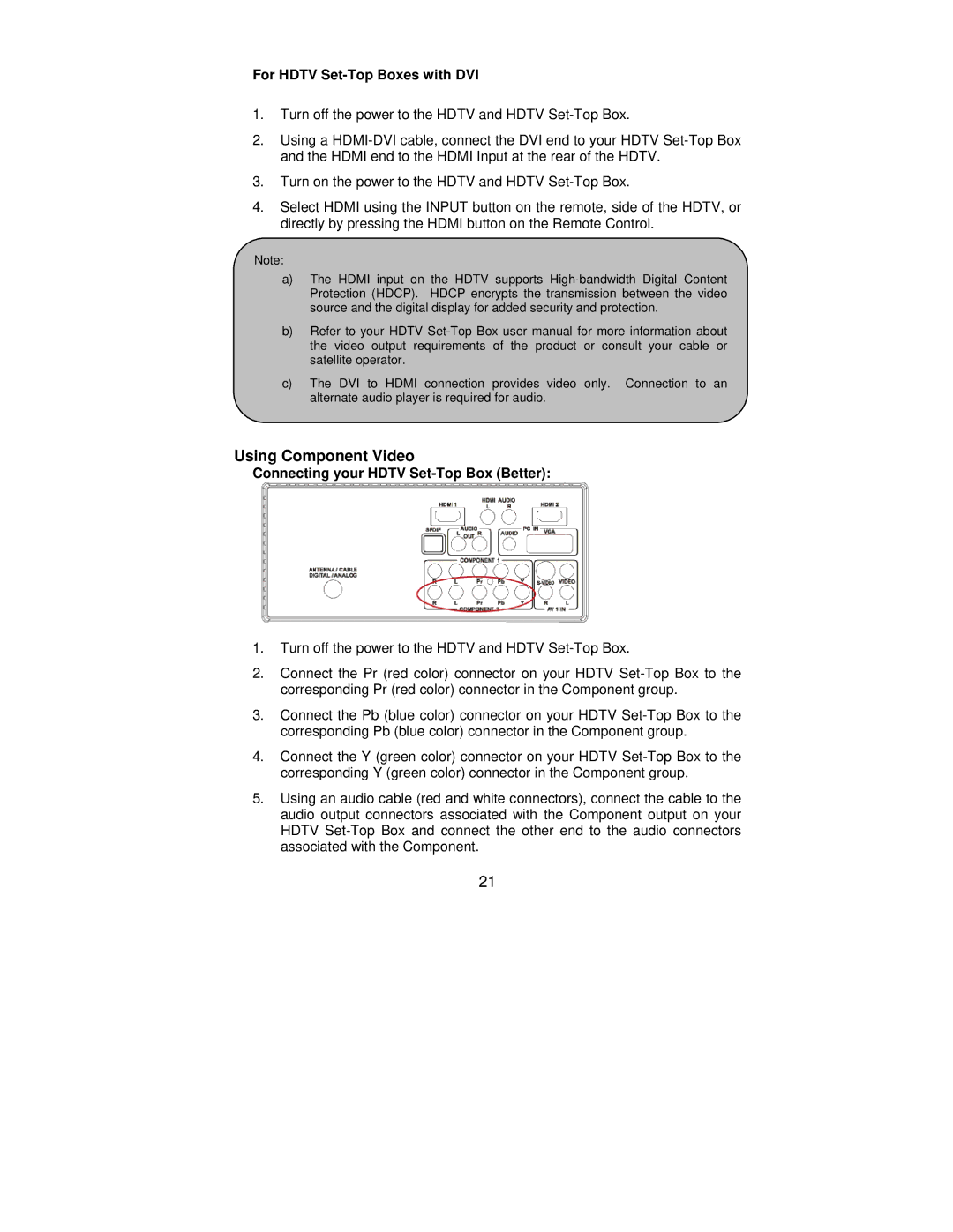 AOC L42H861 manual Using Component Video, For Hdtv Set-Top Boxes with DVI, Connecting your Hdtv Set-Top Box Better 