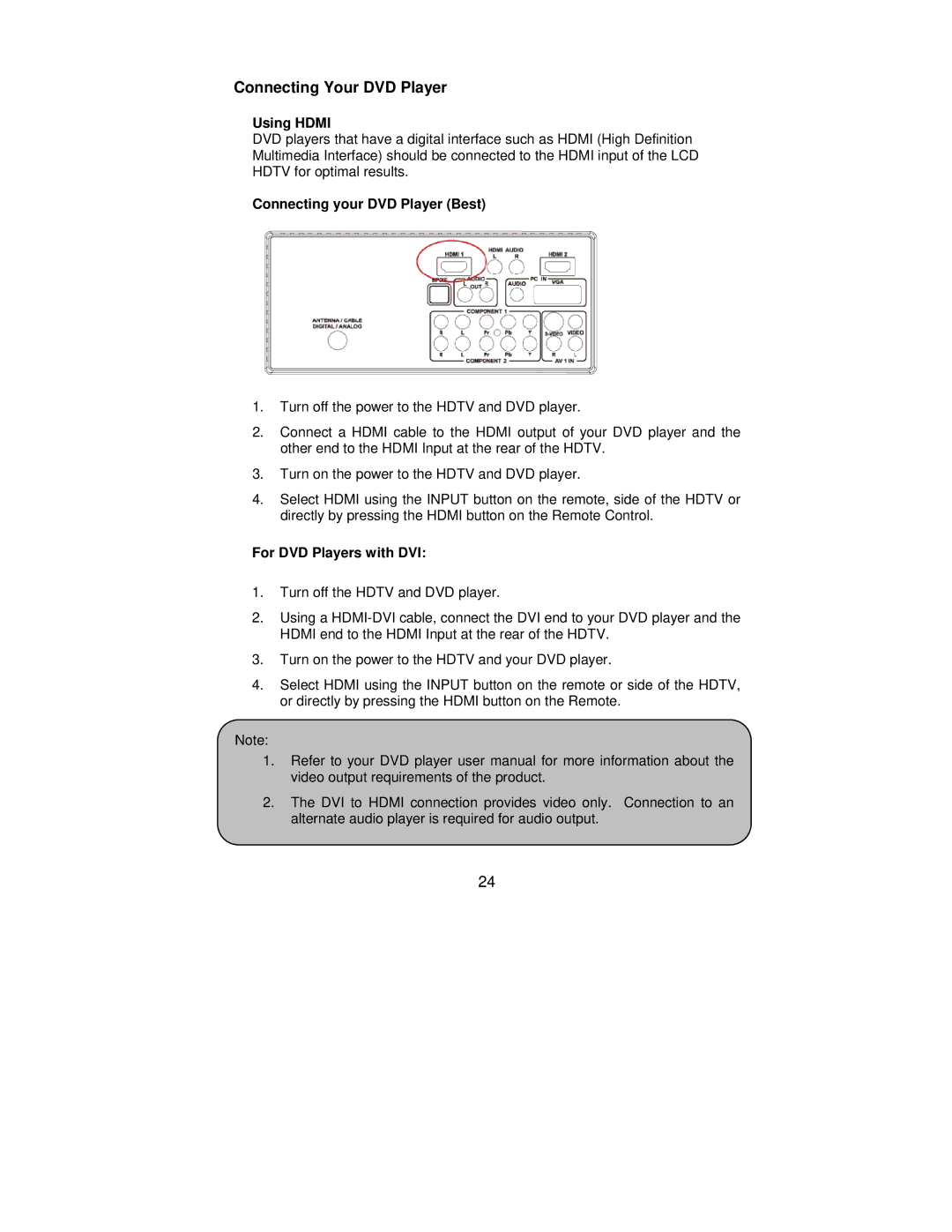 AOC L42H861 manual Connecting Your DVD Player, Connecting your DVD Player Best, For DVD Players with DVI 