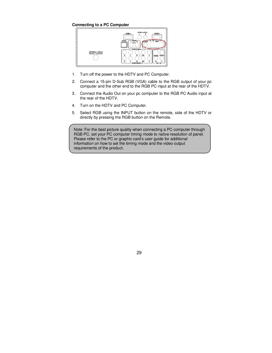 AOC L42H861 manual Connecting to a PC Computer 