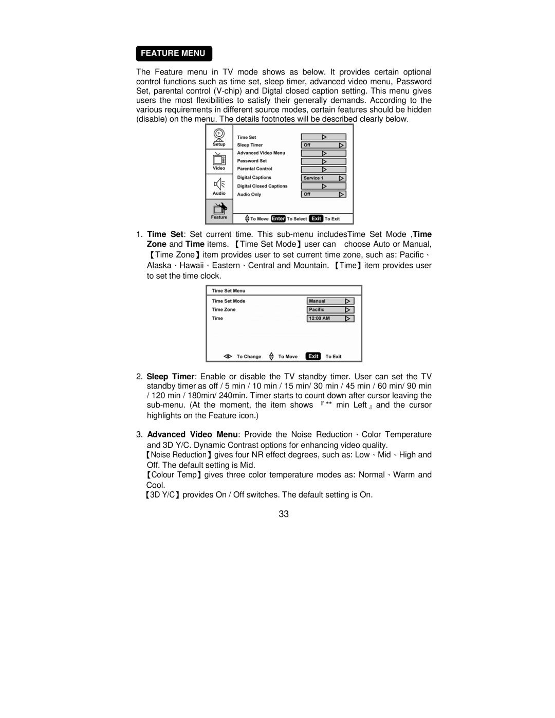 AOC L42H861 manual Feature Menu 