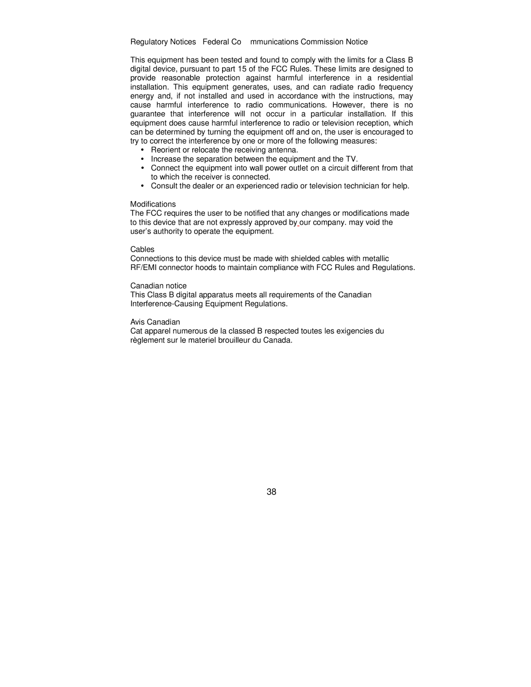 AOC L42H861 manual Regulatory Notices Federal Communications Commission Notice, Modifications, Cables, Canadian notice 