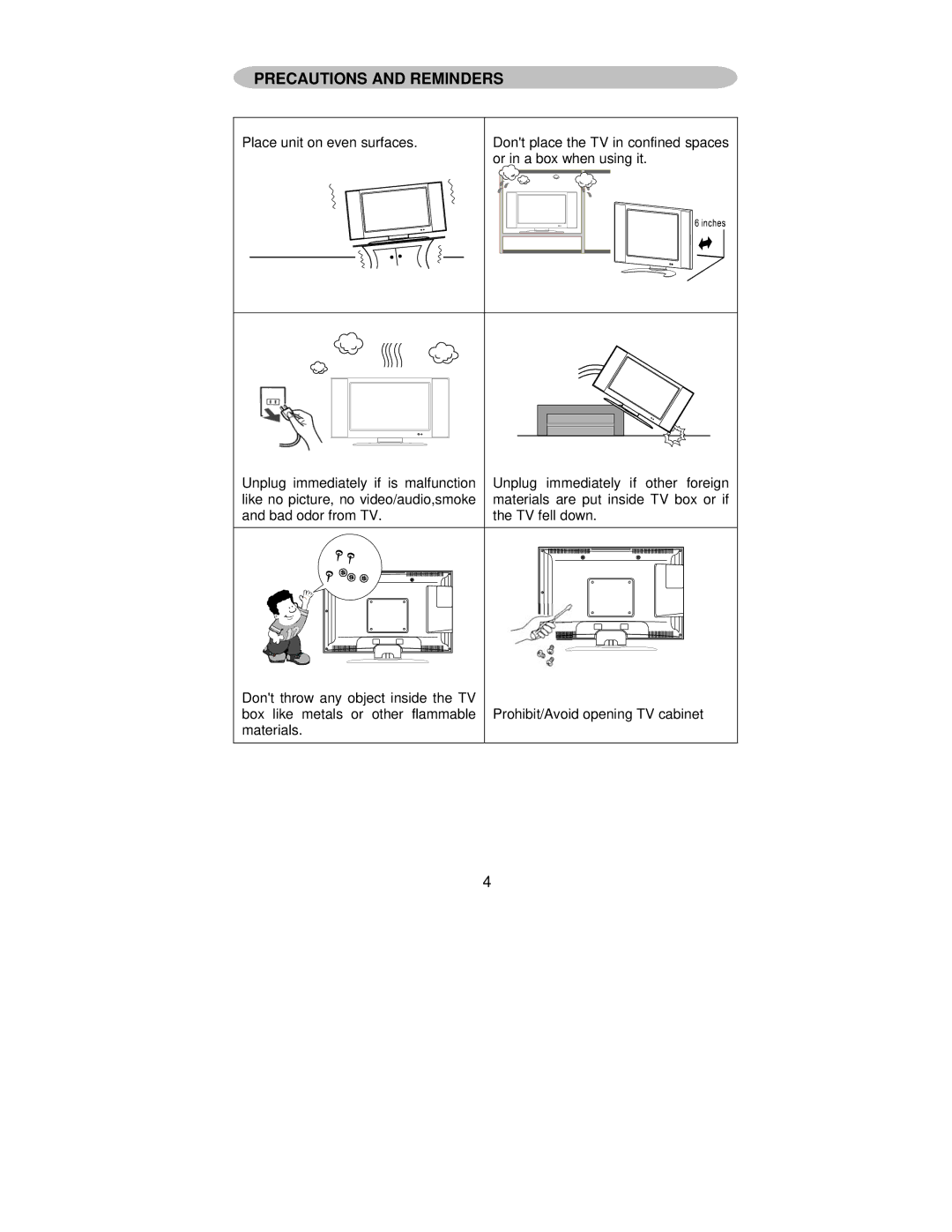 AOC L42H861 manual Precautions and Reminders 