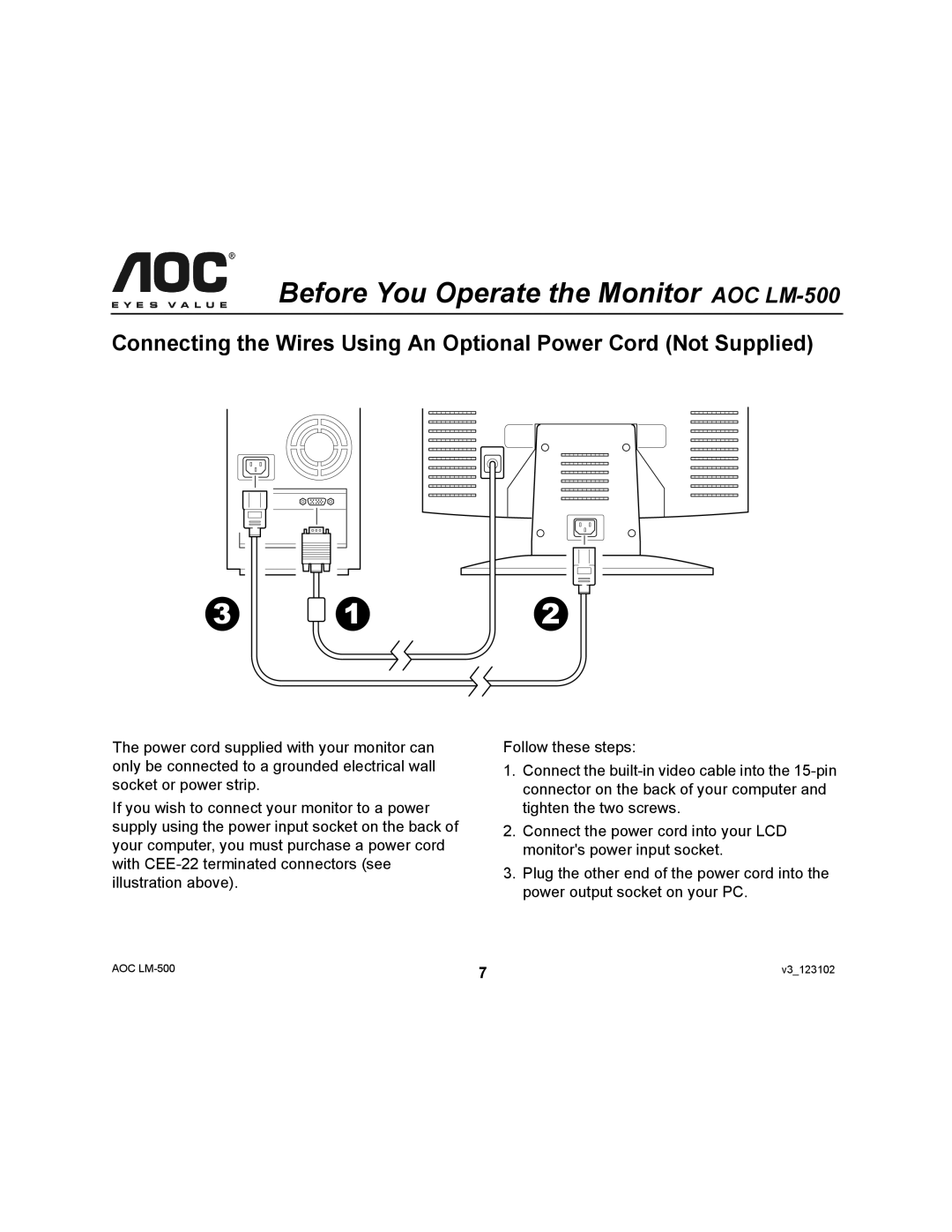 AOC user manual Before You Operate the Monitor AOC LM-500 