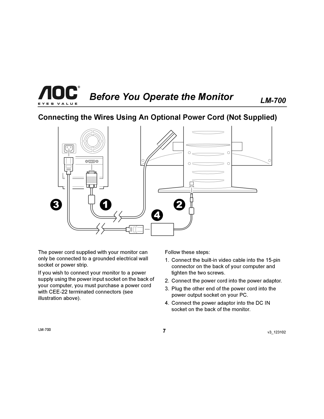 AOC LM-700 user manual Before You Operate the Monitor 