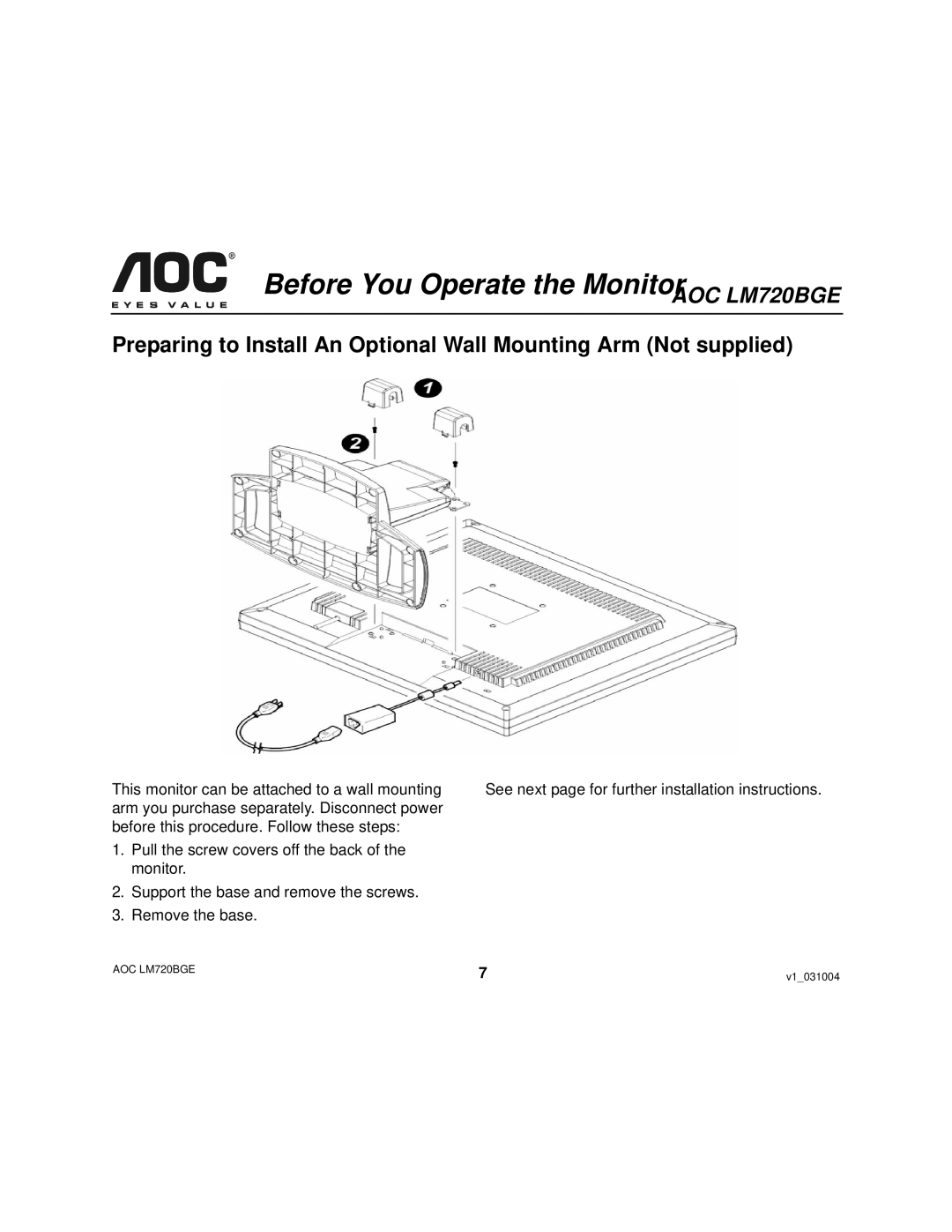 AOC LM720BGE user manual Before You Operate the Monitor 