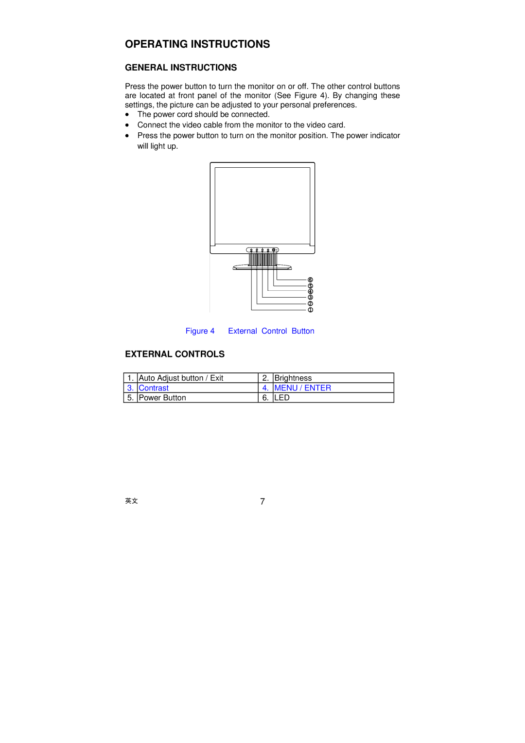 AOC LM722 installation instructions Operating Instructions, General Instructions, External Controls, Led 