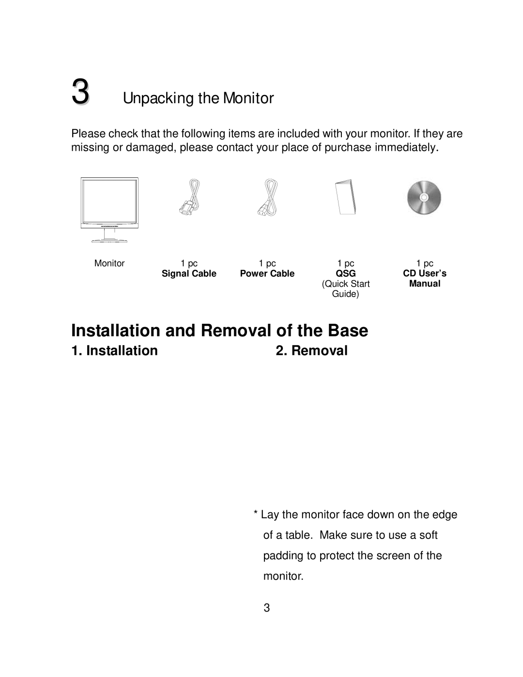 AOC LM740 user manual Installation and Removal of the Base, Unpacking the Monitor 