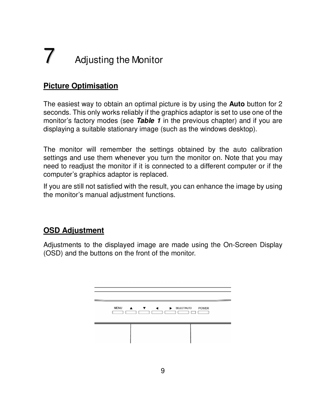 AOC LM740 user manual Adjusting the Monitor, Picture Optimisation 