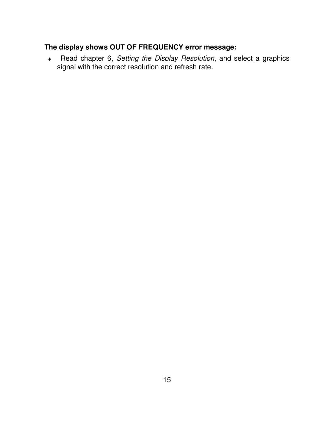 AOC LM740 user manual Display shows OUT of Frequency error message 