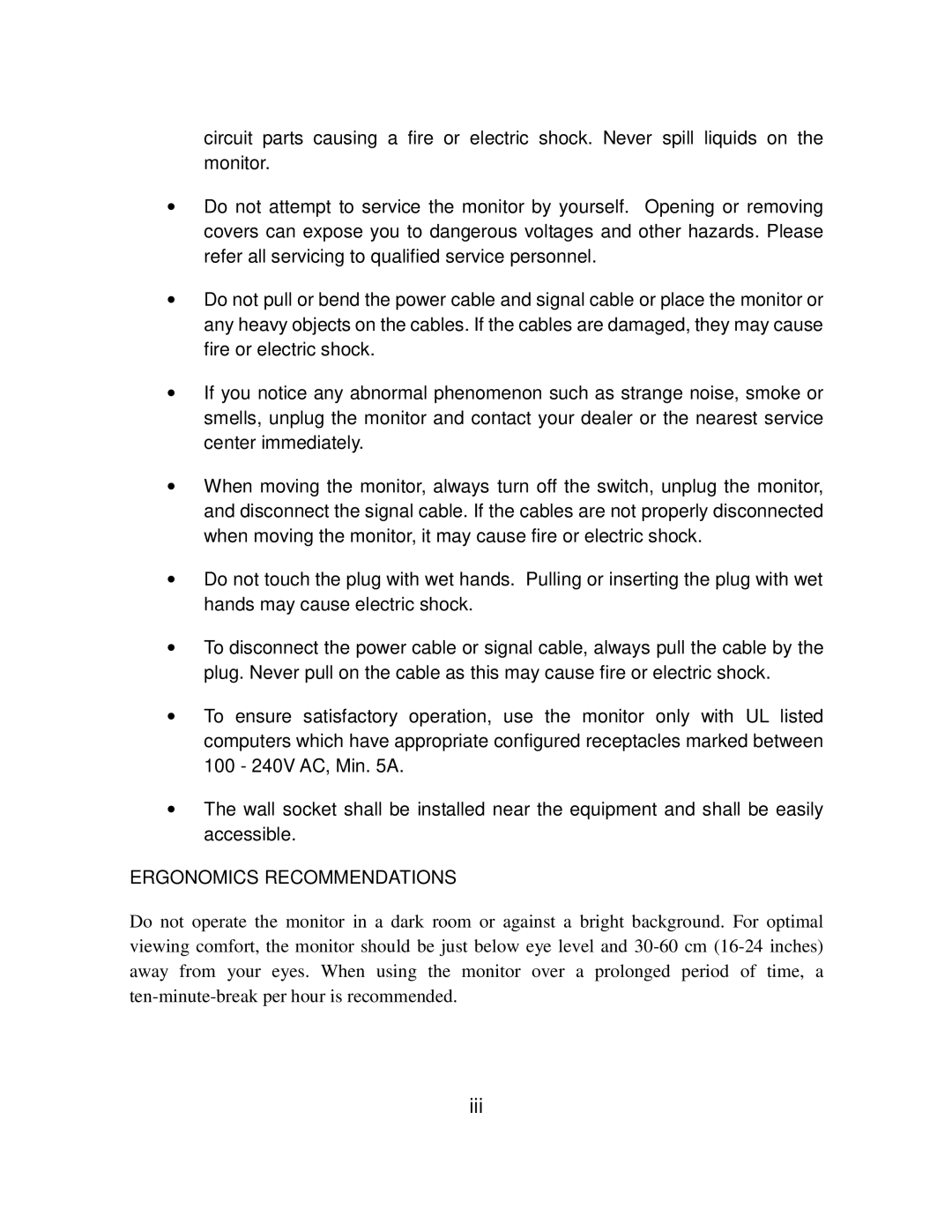 AOC LM740 user manual Iii 