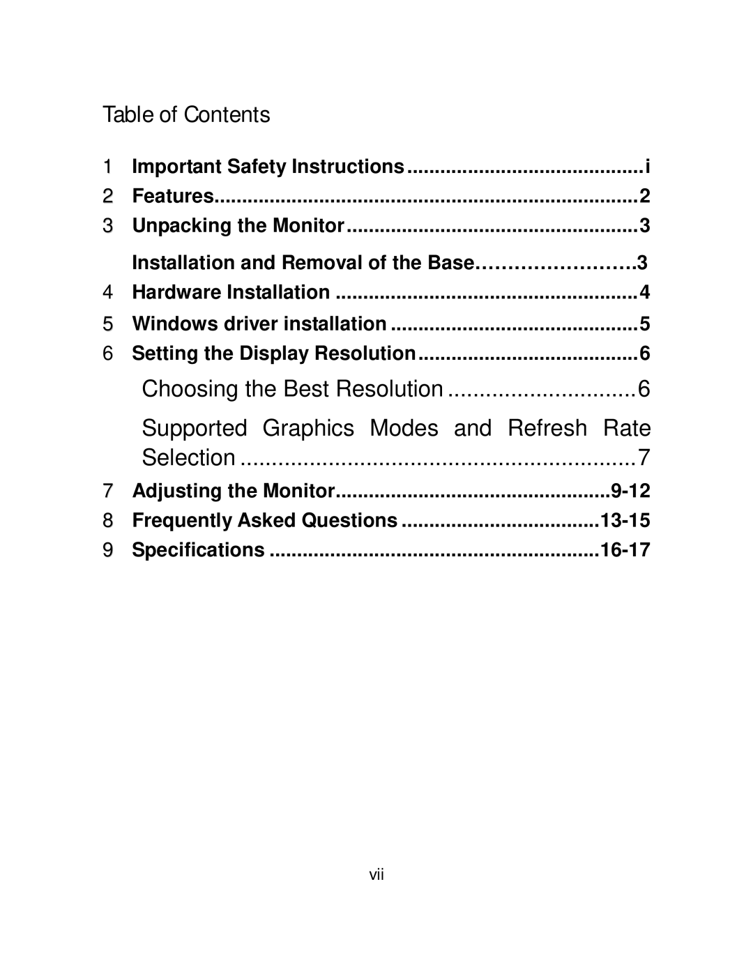 AOC LM740 user manual Table of Contents 