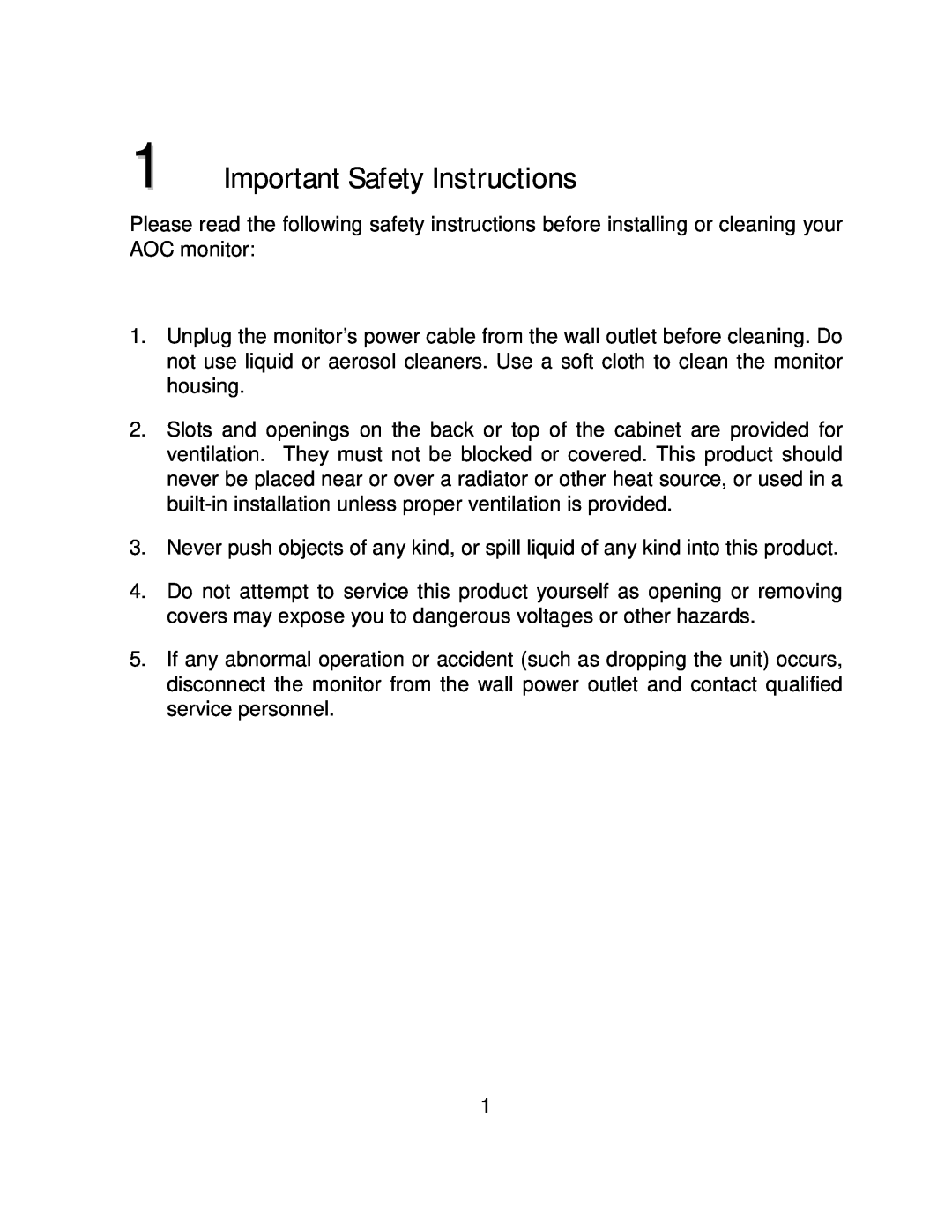 AOC LM740 user manual Important Safety Instructions 