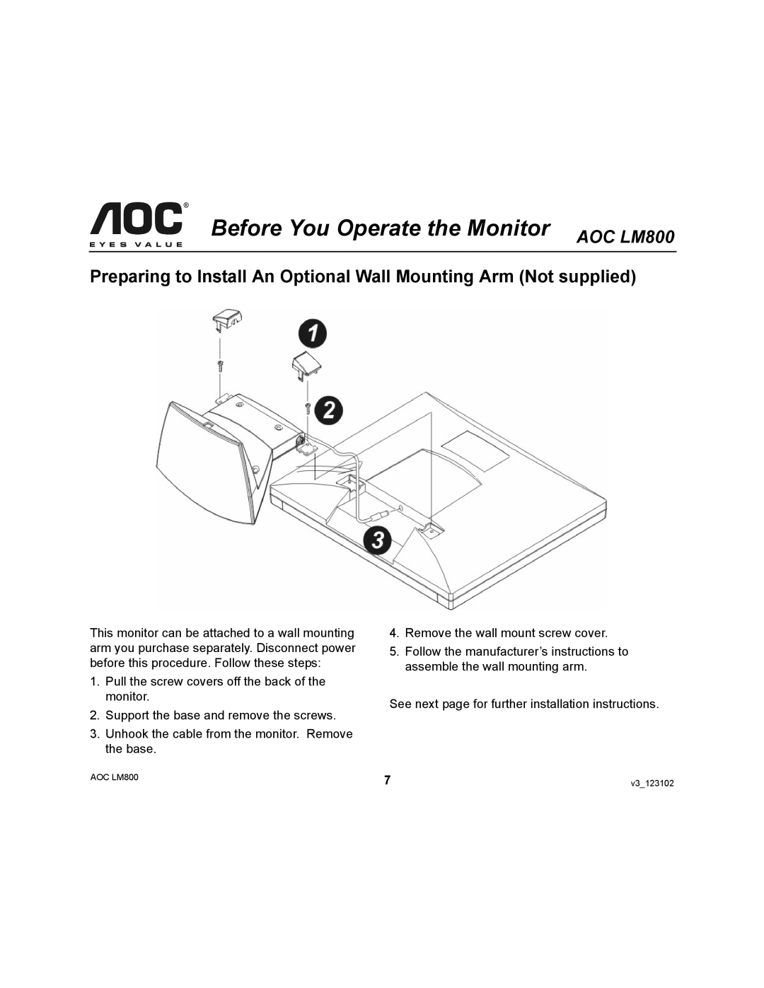 AOC user manual Before You Operate the Monitor AOC LM800 