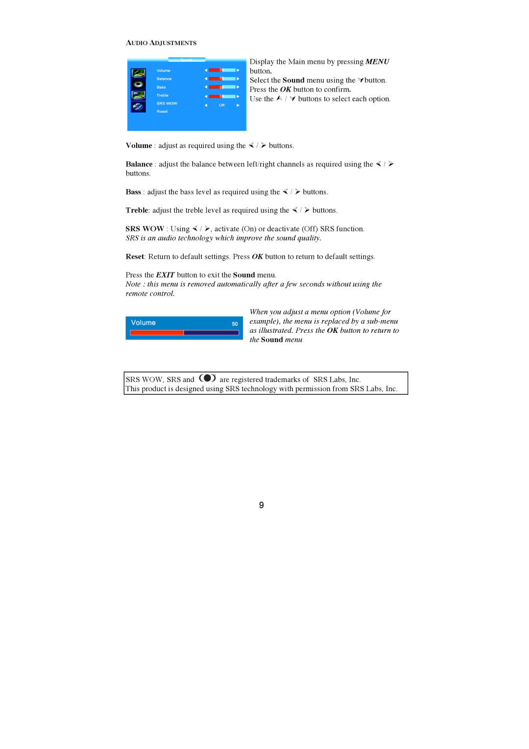 AOC N32W551T, N27W551T user manual Audio Adjustments 