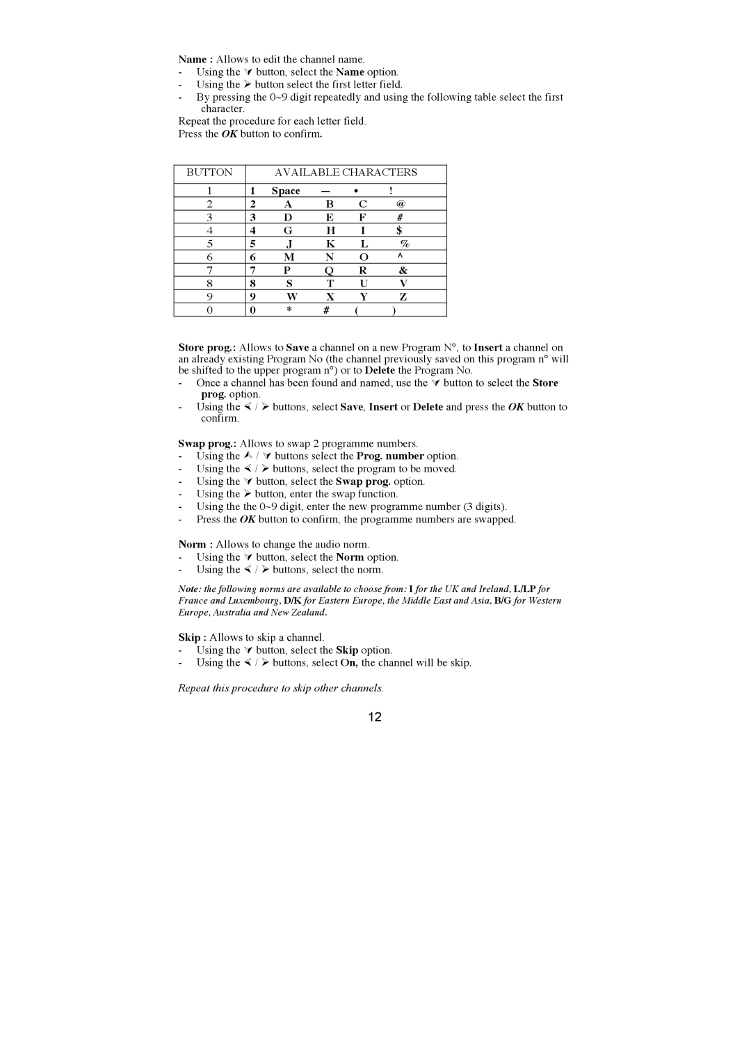 AOC N27W551T, N32W551T user manual Button Available Characters, Space 