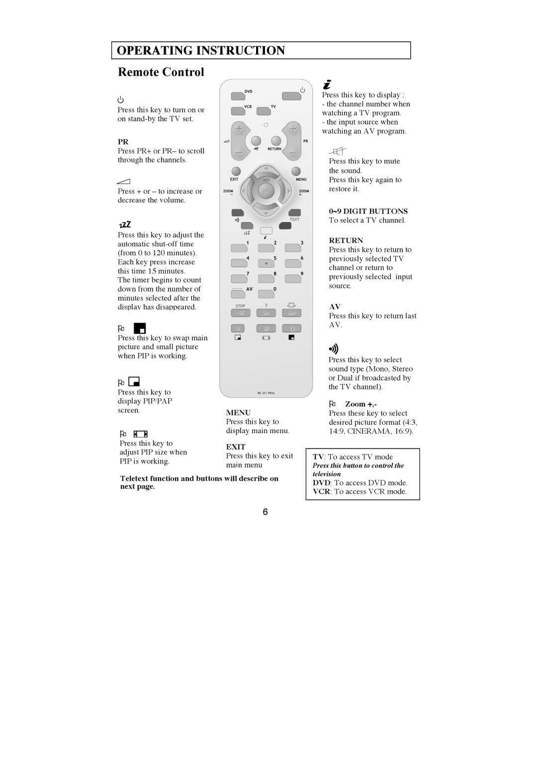 AOC N27W551T, N32W551T user manual Operating Instruction, Menu, Exit, ~9 Digit Buttons, Return 