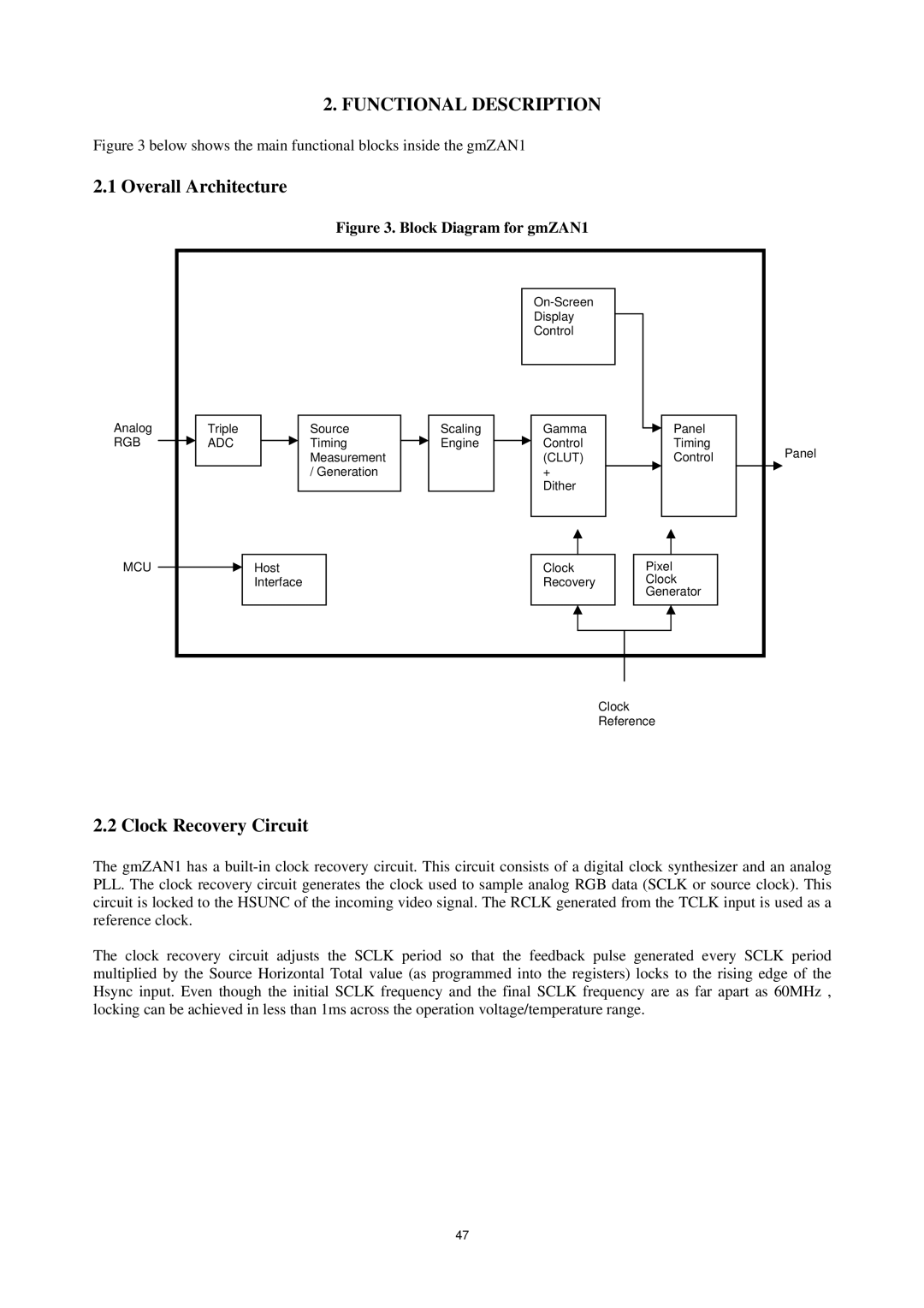 AOC P/N : 41A50-144 service manual Functional Description, Overall Architecture, Clock Recovery Circuit 