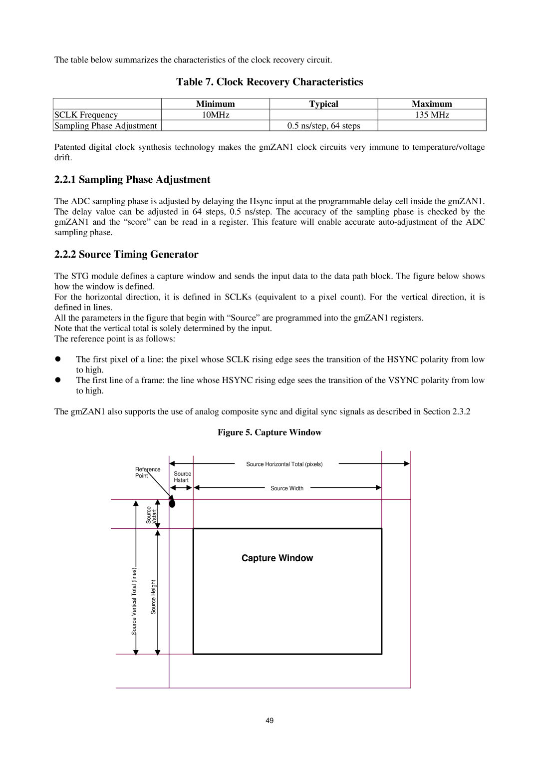 AOC P/N : 41A50-144 service manual Clock Recovery Characteristics, Sampling Phase Adjustment, Source Timing Generator 