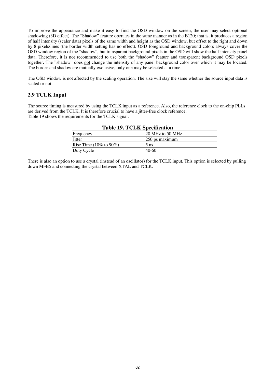 AOC P/N : 41A50-144 service manual Tclk Input, Tclk Specification 