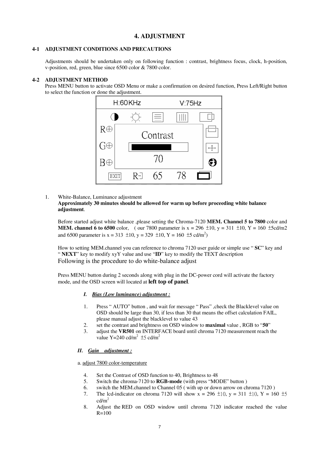 AOC P/N : 41A50-144 service manual Adjustment Conditions and Precautions, Adjustment Method 