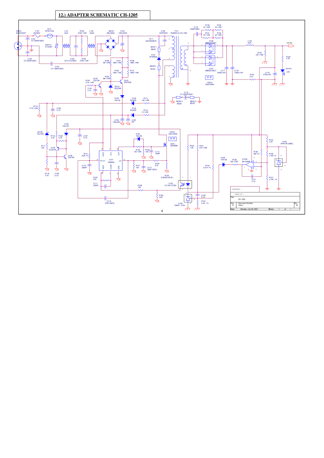 AOC P/N : 41A50-144 service manual Adapter Schematic CH-1205, KBL405G 