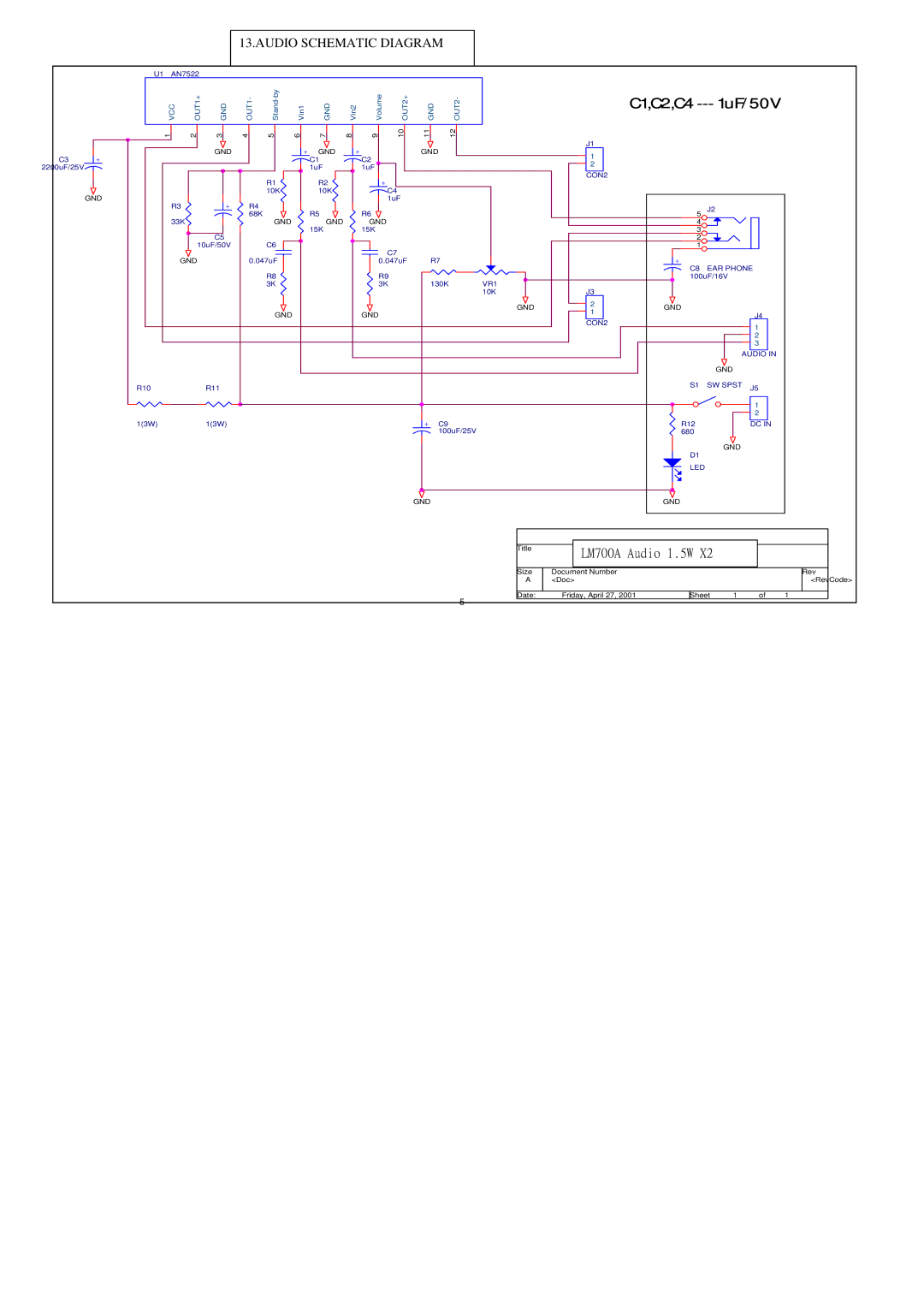 AOC P/N : 41A50-144 service manual C1,C2,C4 --- 1uF/50V 