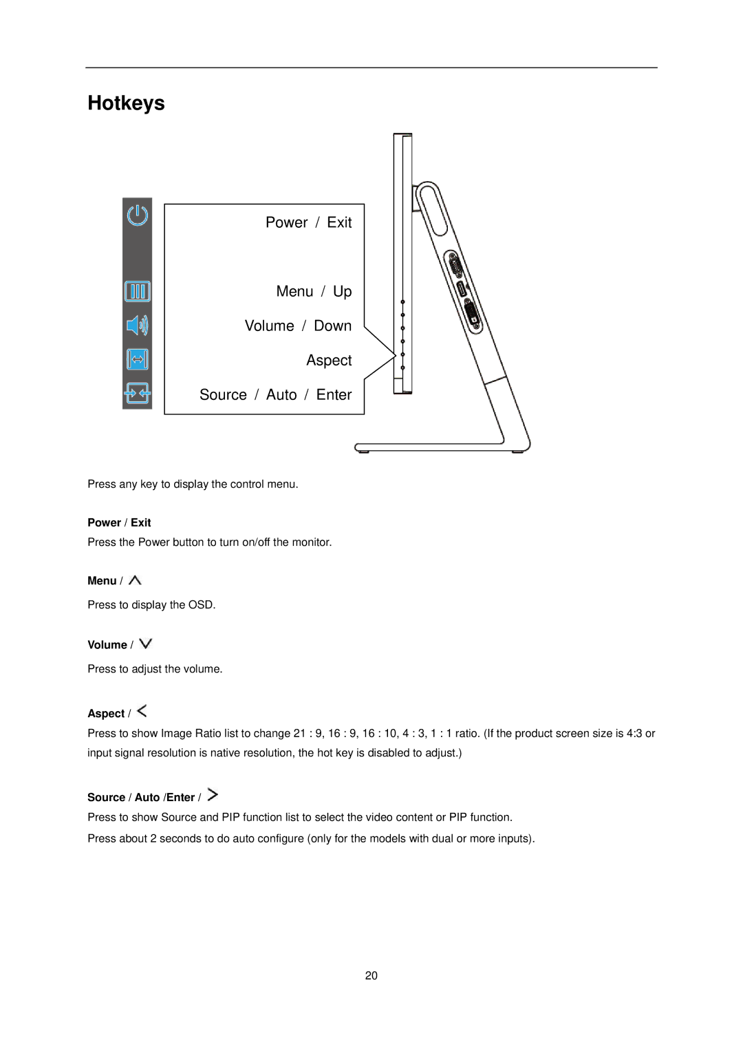 AOC Q2963Pm user manual Hotkeys 