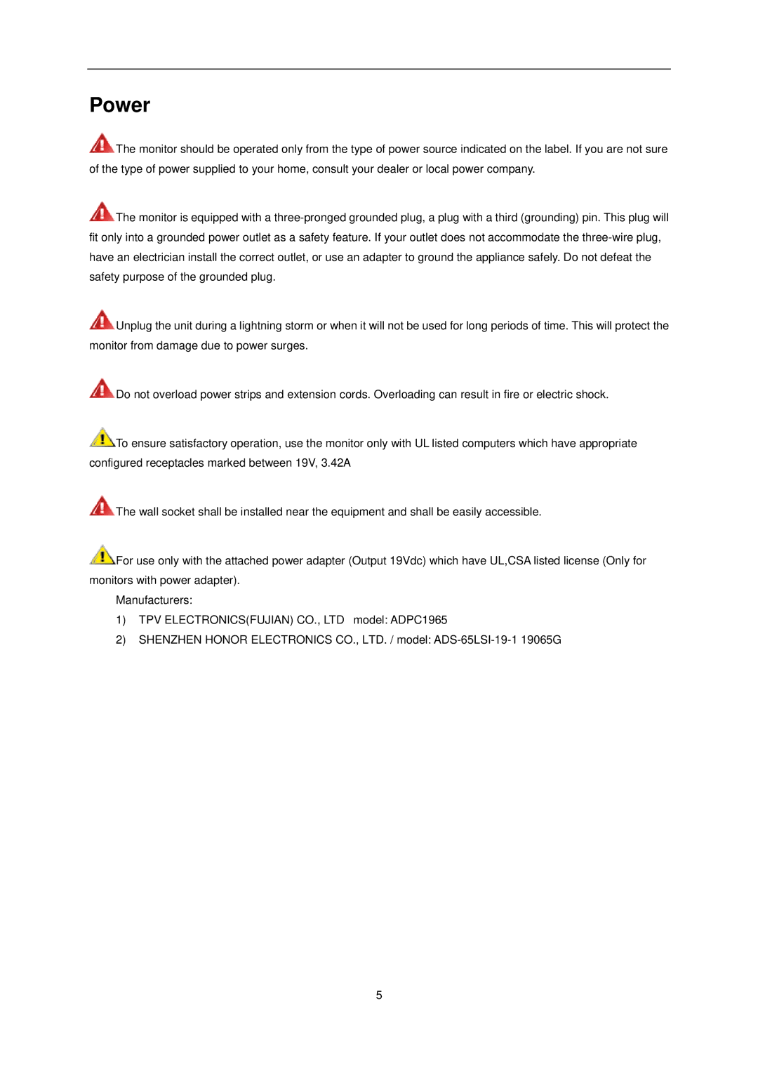 AOC Q2963Pm user manual Power 