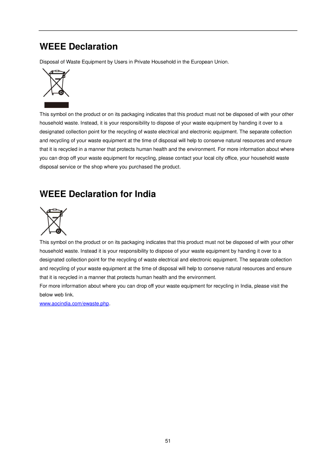 AOC Q2963Pm user manual Weee Declaration for India 