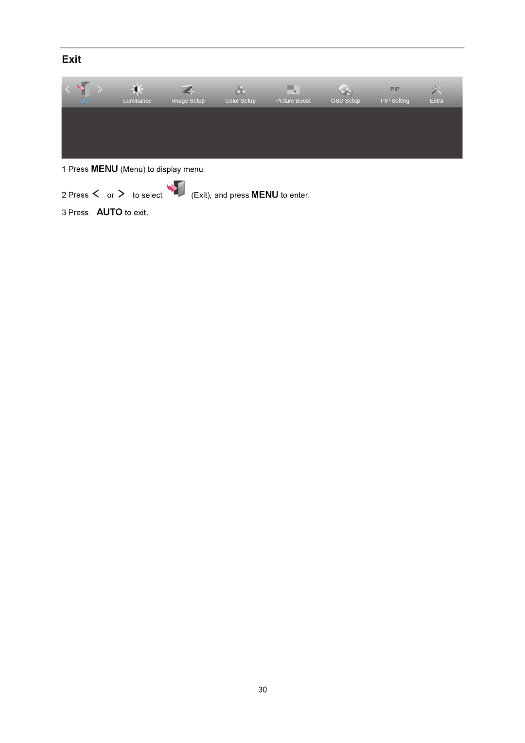 AOC U2868PQU user manual Exit 