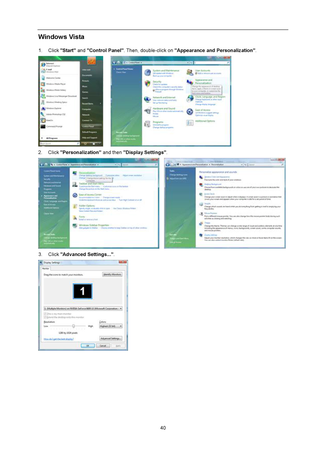 AOC U2868PQU user manual Windows Vista 