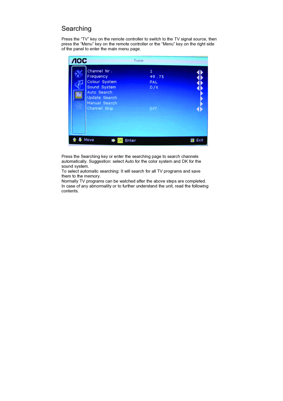 AOC V24t, V22t user manual Searching 