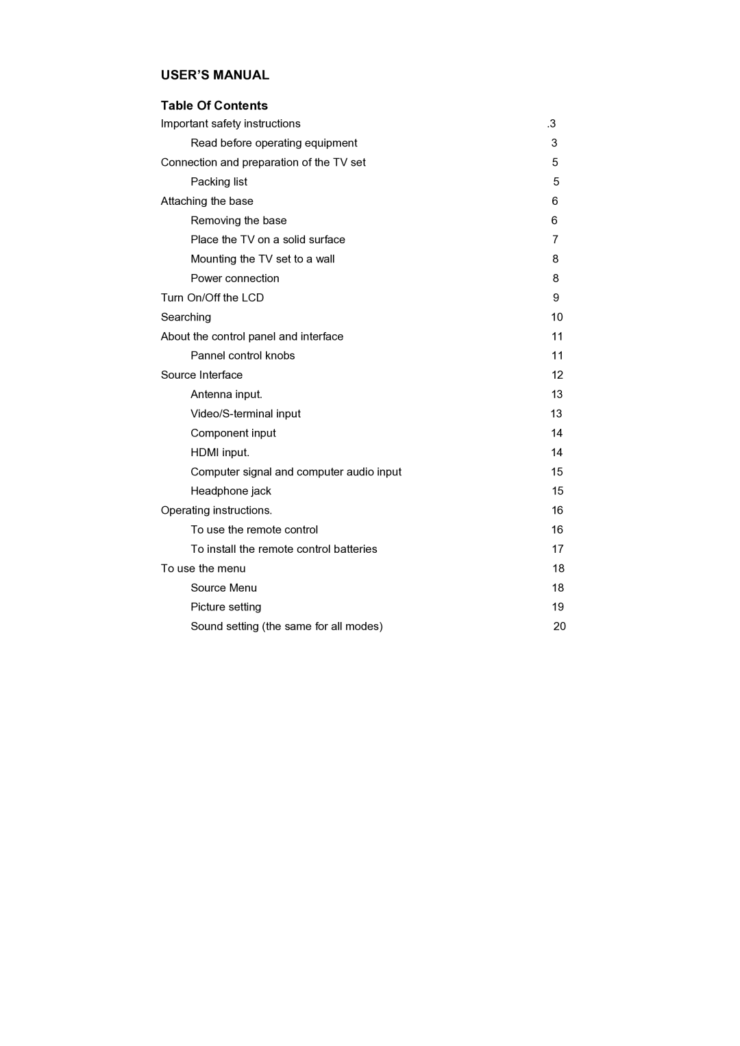 AOC V22t, V24t user manual USER’S Manual, Table Of Contents 