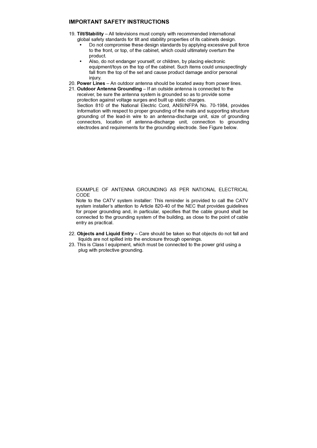 AOC V24t, V22t user manual Example of Antenna Grounding AS PER National Electrical Code 