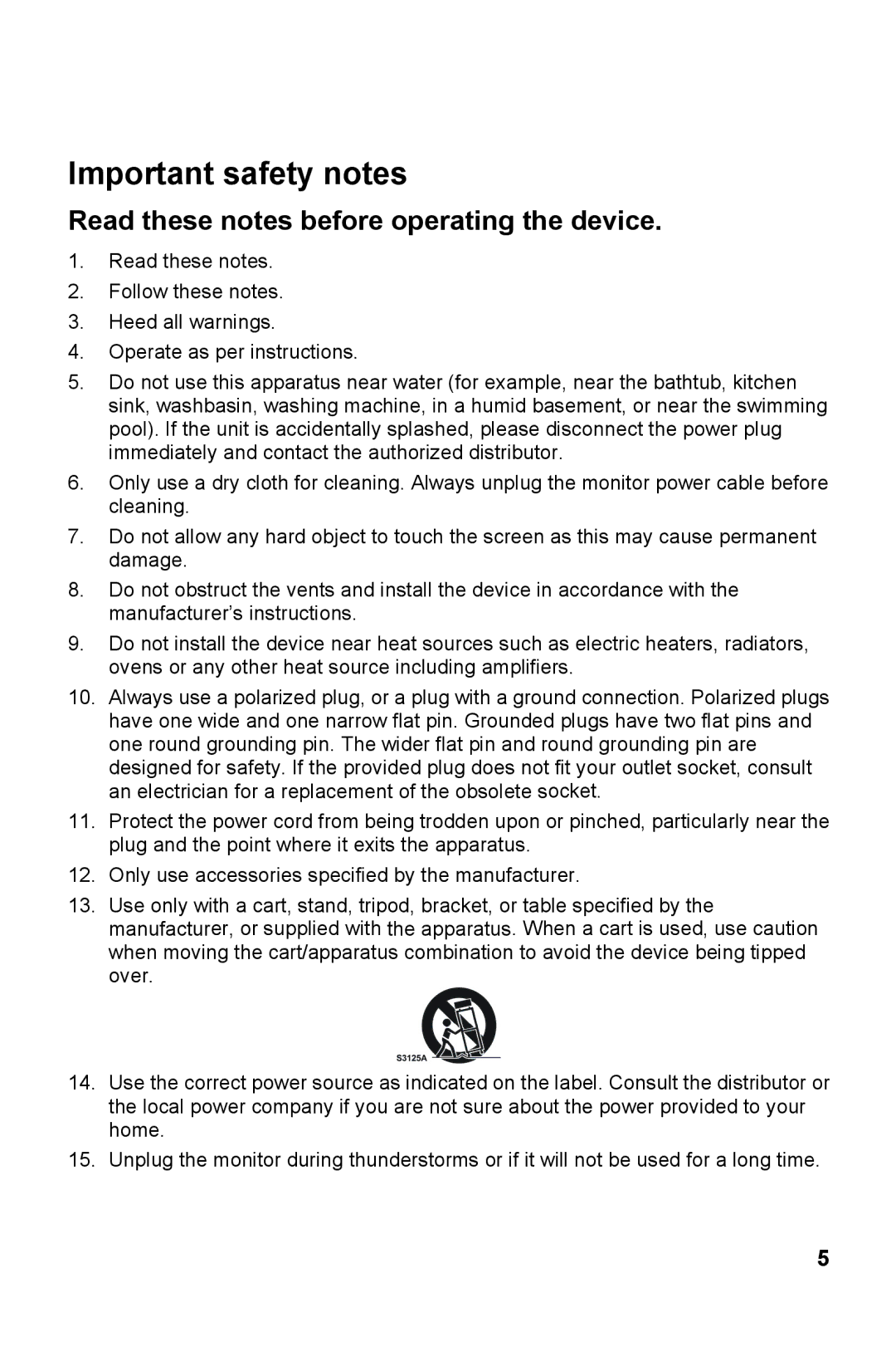 AOC V27M manual Important safety notes, Read these notes before operating the device 