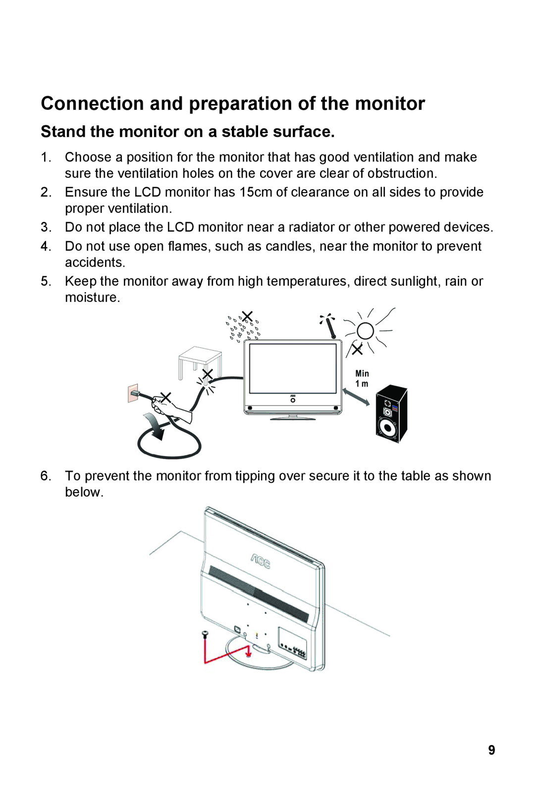 AOC V27M manual Stand the monitor on a stable surface 