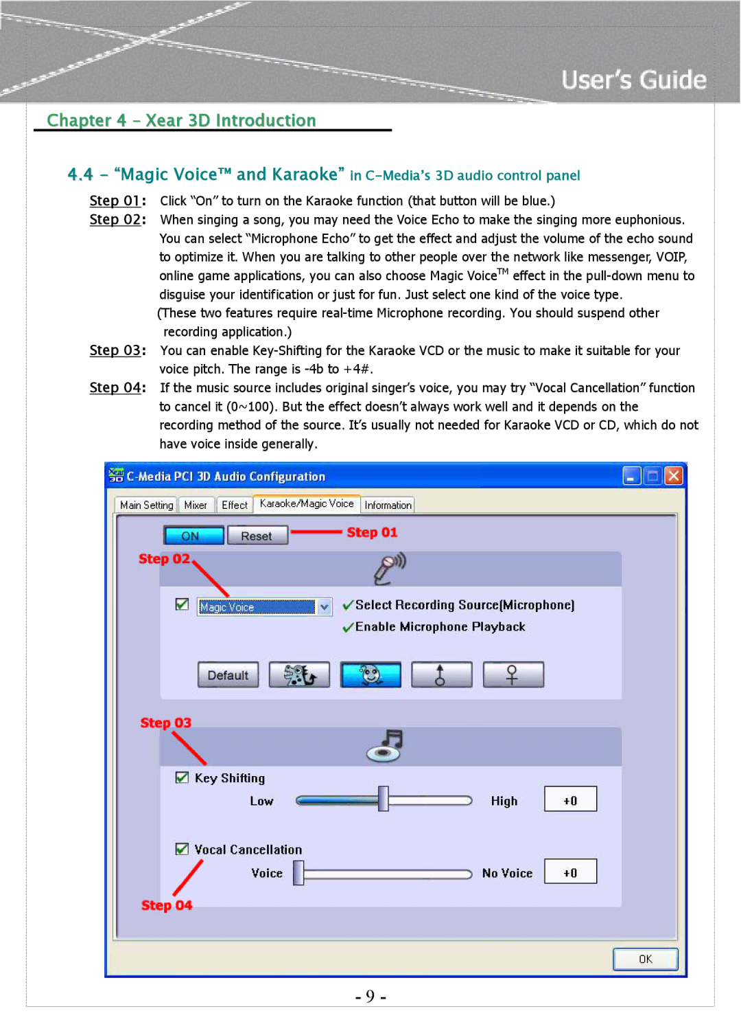 AOpen AW-870LP manual Magic Voice and Karaoke in C-Media’s 3D audio control panel 