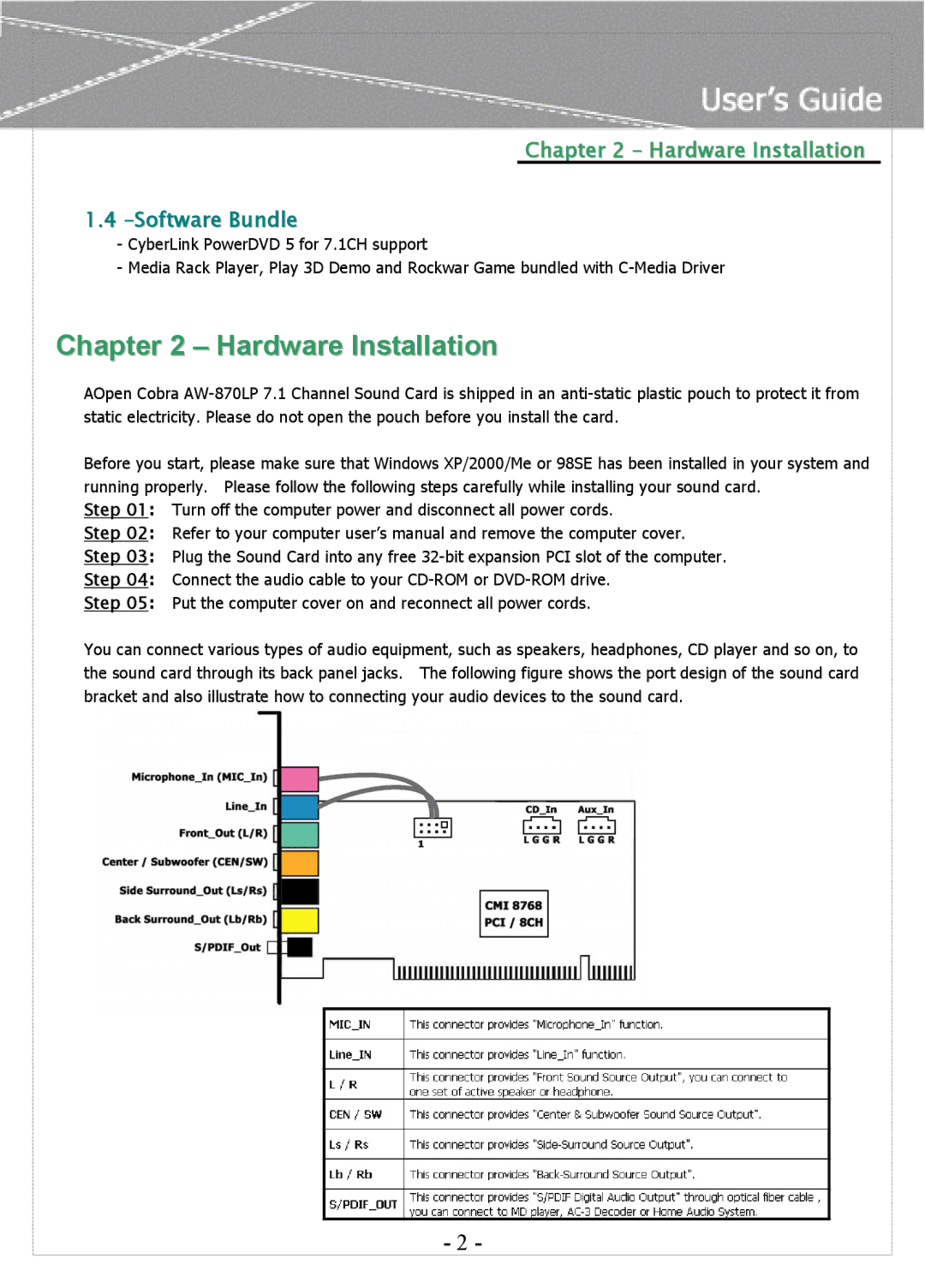 AOpen AW-870LP manual Hardware Installation, Software Bundle 